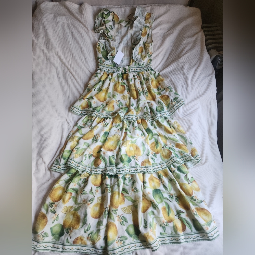 H&M Ruffle-trimmed Maxi Dress Floral White/lemons Sz S Nwt - Picture 8 of 15